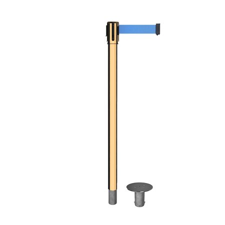 MONTOUR LINE Retractable Belt Removable Stanchion, 2ft Pol.Brass Post  9ft. Lt Blu MX530R-PB-LBL-90